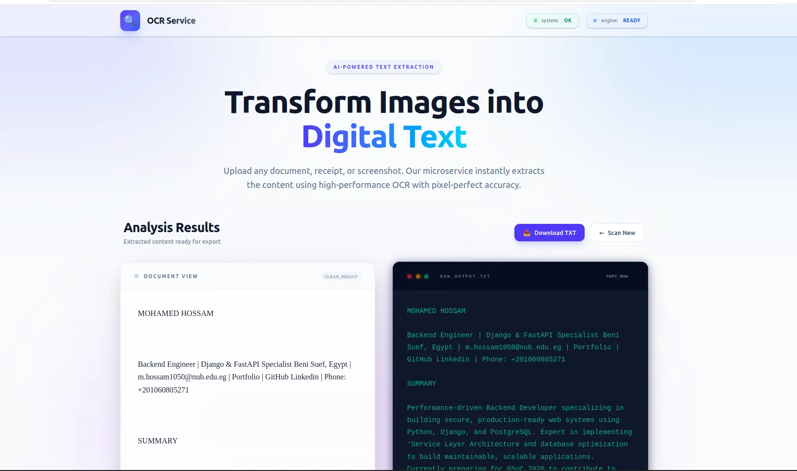 Project Screenshot - FastAPI OCR Microservice